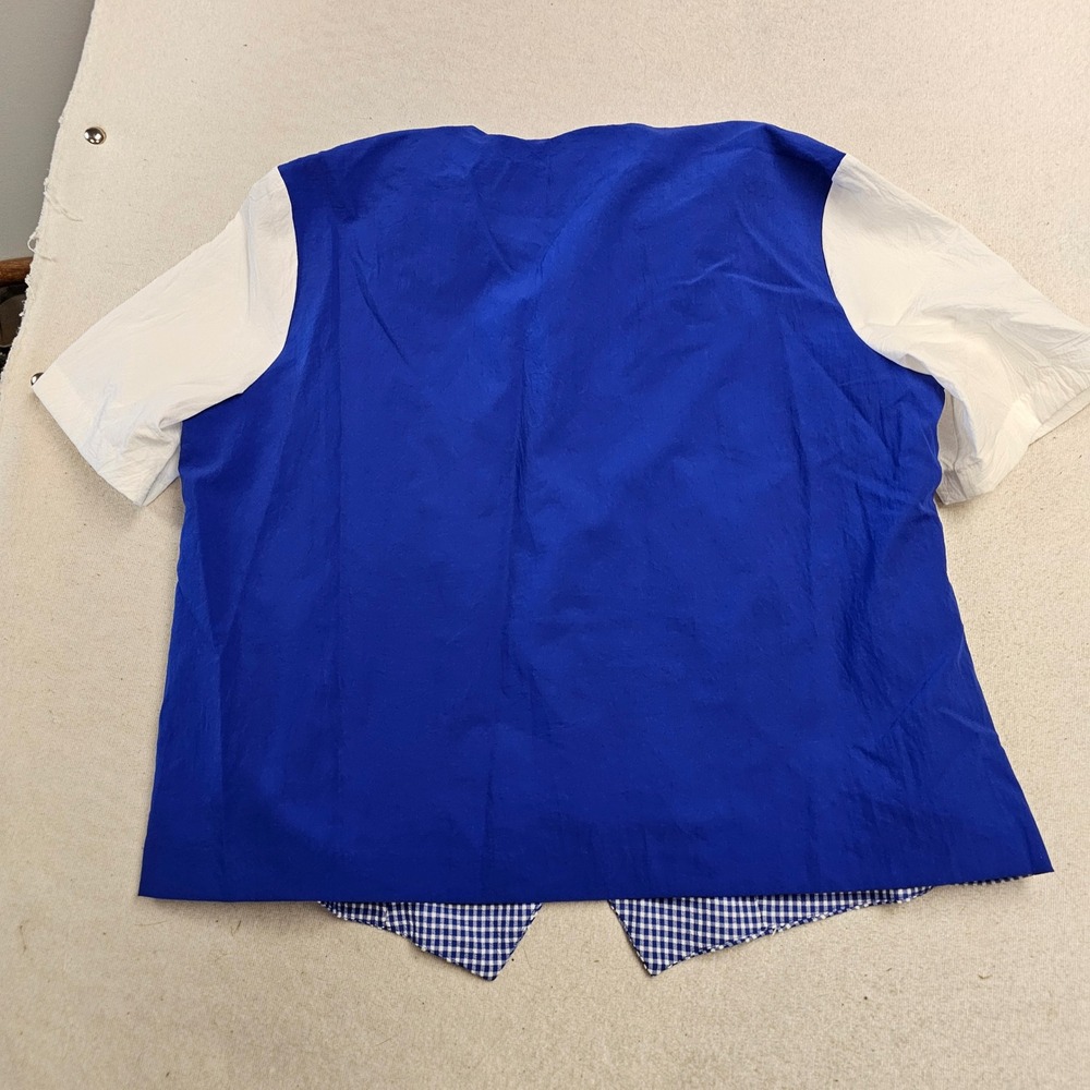 Nikki Vintage Blue Gingham Floral Embroidered Short Sleeve Top 1X Made in USA - Picture 6 of 7